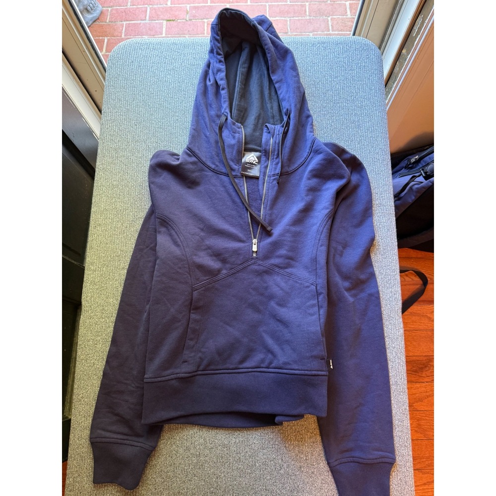 Sync Performance Navy Blue Quarter Zip Hoodie 100% Cotton Women Small